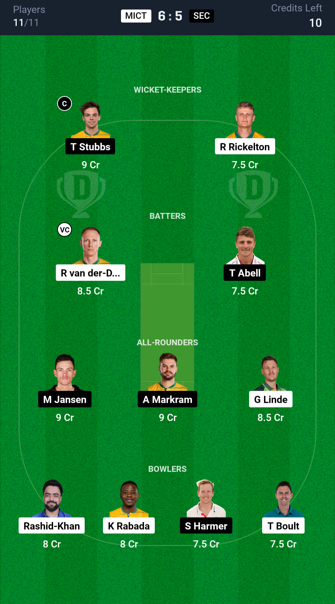Dream11 MI Cape Town vs Sunrisers Eastern Cape