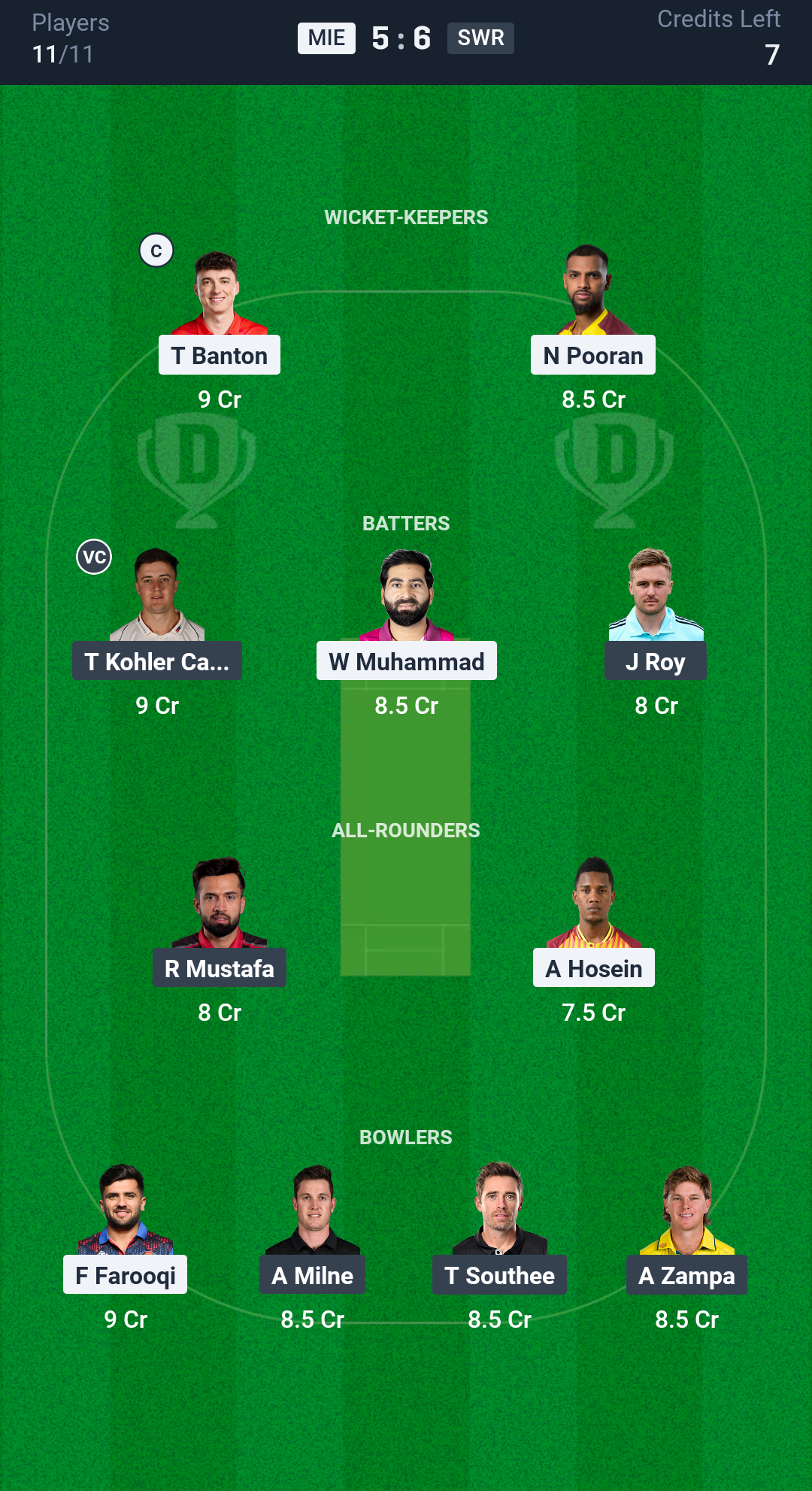 MI Emirates vs Sharjah Warriors Dream11 Team
