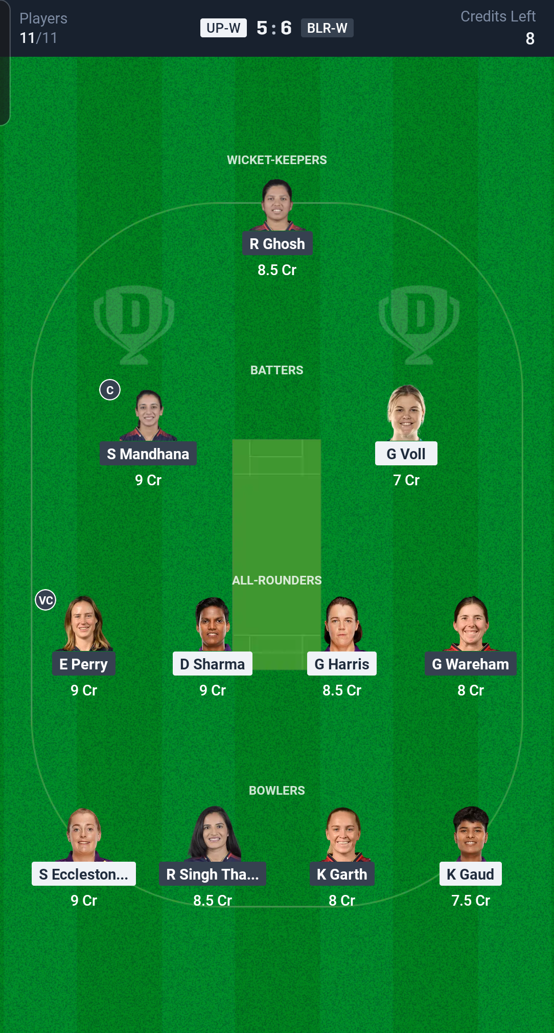 UP-W vs RCB-W Dream11