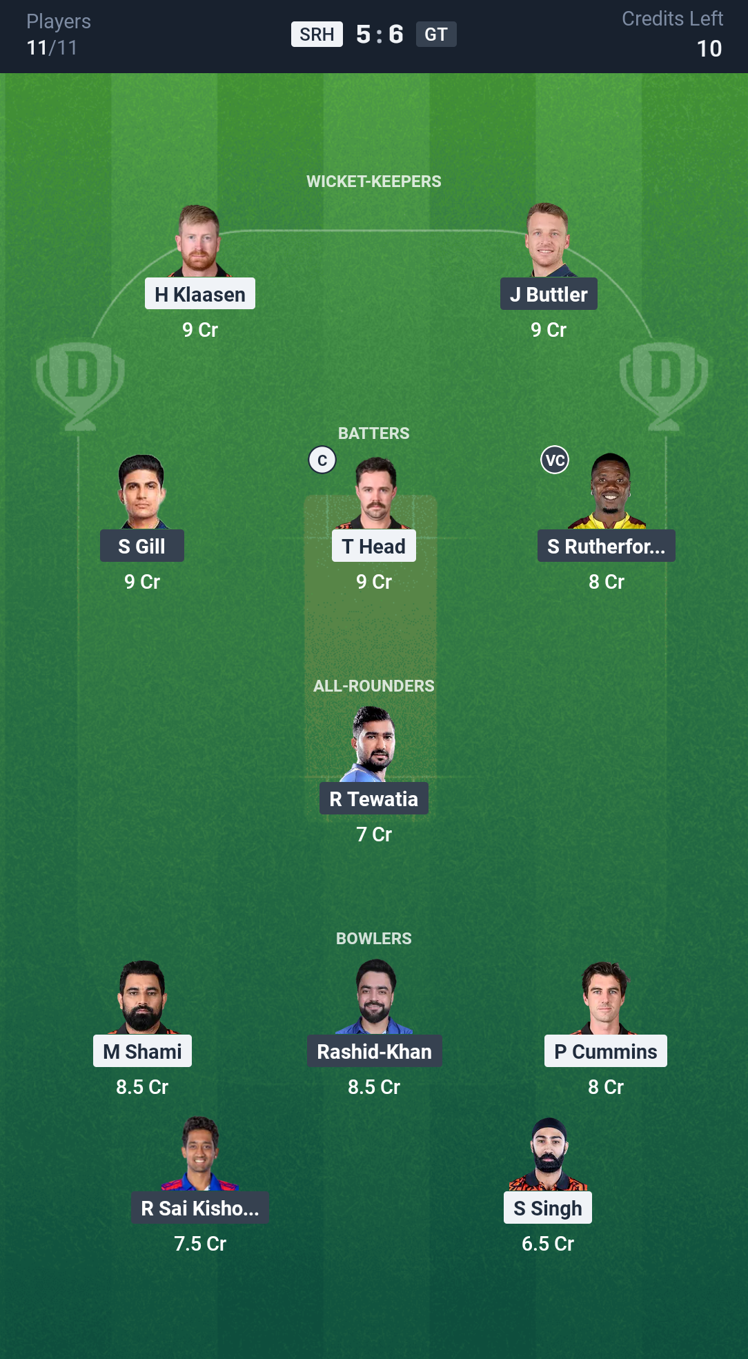 Dream11  SRH vs GT
