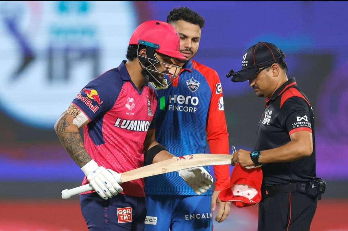 Riyan Parag Argues with Umpire After Bat Fails Gauge Test in IPL 2025 Clash vs DC