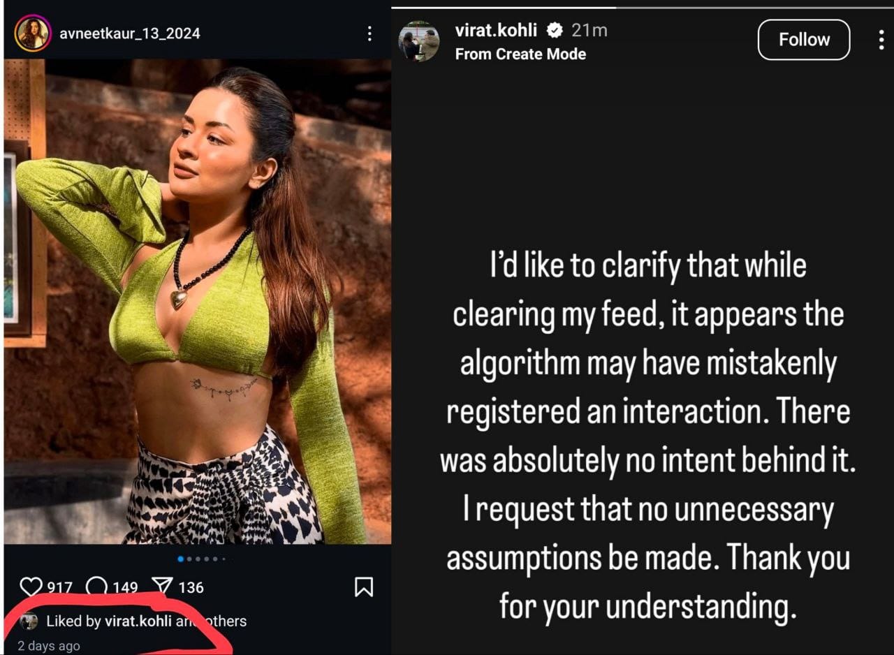 Virat Kohli got trolled for liking Avneet Kaur's picture, now he gave clarification on this matter on Instagram