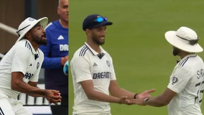 Krishna and Siraj celebrating a wicket