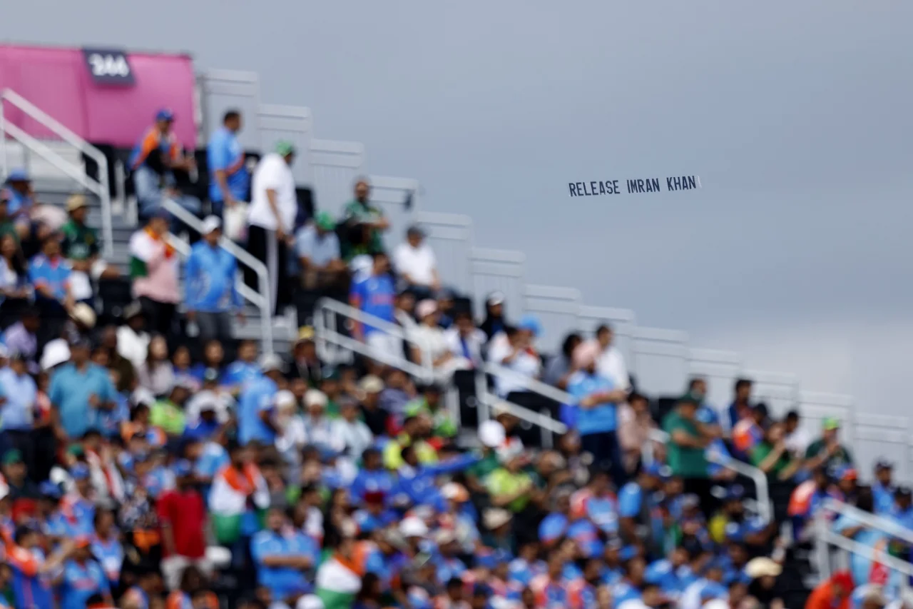 A floating banner during Pakistan vs India during the 2024 T20 World Cup in New York
